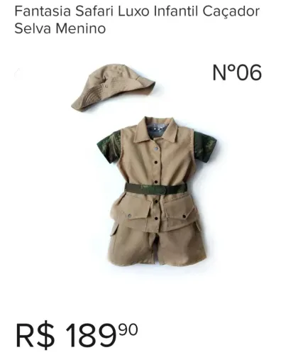 Fantasia Safari Luxo Infantil Caçador Selva Menino