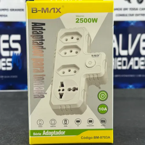 Adaptador de Tomada 2500W com 4 Tomadas e Botão Liga/Desliga - 10A