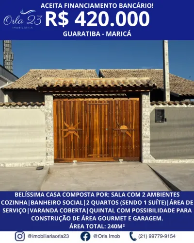 GUARATIBA, ORLA 23 IMOBILIÁRIA VENDE! Belíssima casa de primeira locação