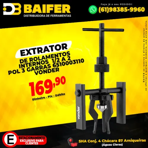 Extrator de Rolamentos Internos 1/2 a 2 Pol 3 Garras 6510003110 Vonder