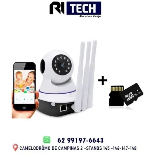 Camera Interna Robo 3 Antenas Ip Wifi + Cartão de Memória 32gb