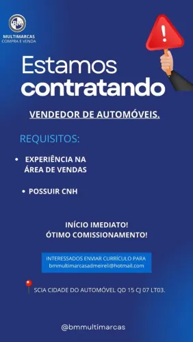 BMMULTIMARCAS Contrata Vendedor De Veículos Semi Novos