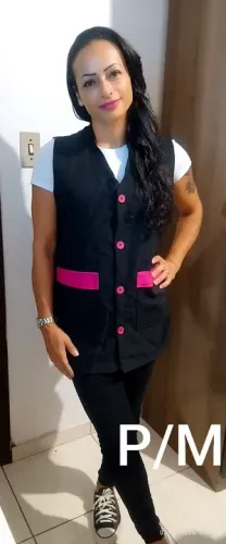 Jaleco Feminino Preto com Detalhes Rosa - P/M