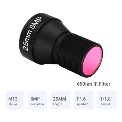 Lente 25mm, 8mp 4k rosca m12 