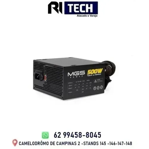 Fonte 500w MGS, PFC Ativo, Bivolt - MGS500W Desktop Pc