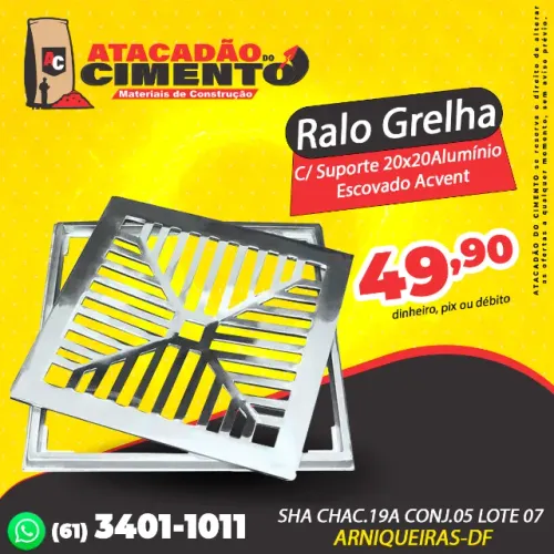 Ralo Grelha Com Suporte 20x20 Alumínio Escovado Acvent