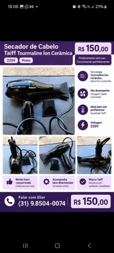 Secador de Cabelo 220v Marca Taiff