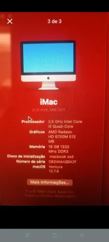 iMac I5 Ventura , 16gb ram, SSD 256gb