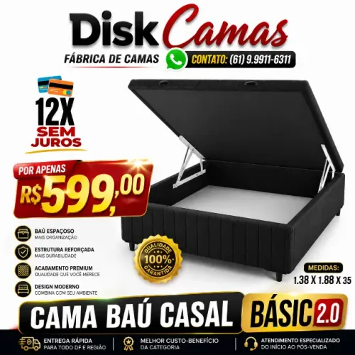 Cama Baú Casal Basic 2.0 - Organização, Elegância e Qualidade Direto da Fábrica!