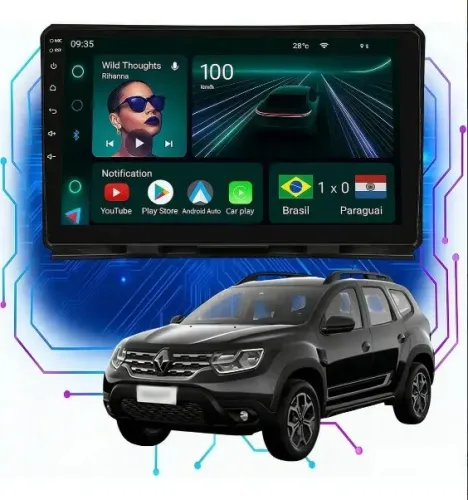 Central Multimídia Android 9 Pol. Carplay e A. Auto Duster/Oroch 2021 a 2025