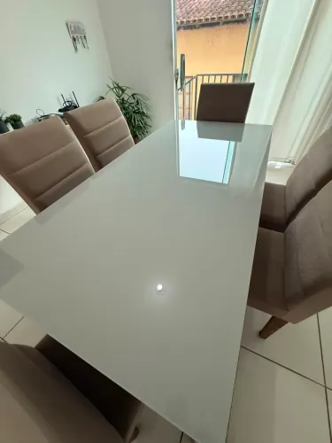 Mesa tampo de vidro 6 lugares 