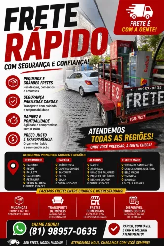 Mudança pequena e frete rápido. Interior.Garanhuns.Maceió.natal.Alagoas.recife