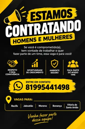 VAGAS PARA HOMENS E MULHERES