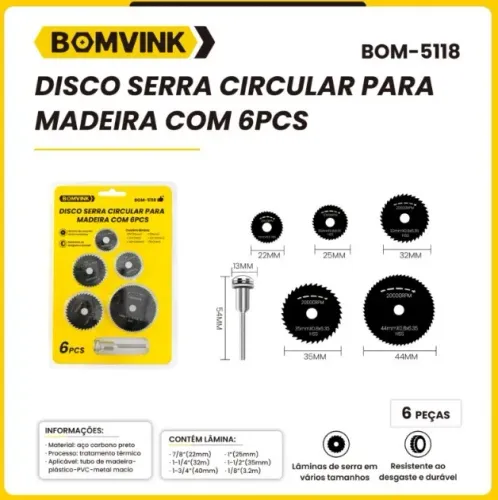 Kit disco serra circular BOM-5118 Bomvink 6 peças