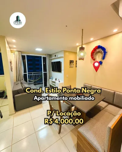 Estilo Ponta Negra | Apartamento Mobiliado, 2 Quartos (1 Suíte), 52m² | LOCAÇÃO | Ponta Ne