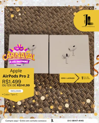 APPLE AIRPODS PRO 2, COM CABO TIPO C, LACRADO, EXCLUSIVO!