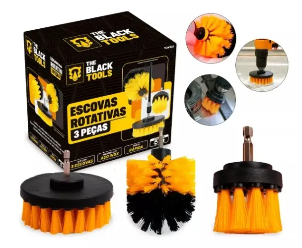 Kit Limpeza para Furadeira e Parafusadeira com 3 Escovas para Box Sofás Tapetes Estofados