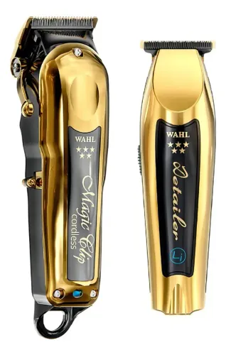 Kit Wahl Magic Clip Gold e Detailer Gold Profissional Sem Fio com Base Carregadora Bivolt 