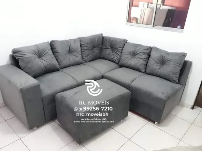 Sofá de Canto com Puff Material suede D33 Confortável Direto da Fábrica