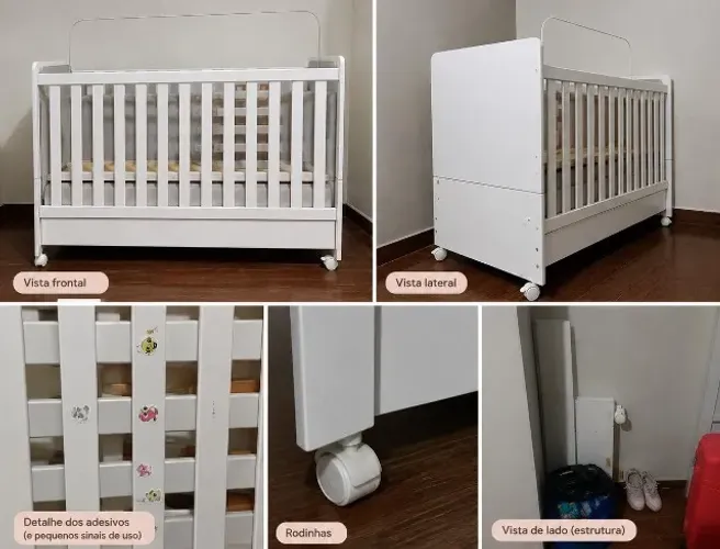 Berço Americano 3 em 1 Branco com Rodinhas (valor negociável)