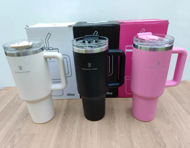 ROMANTIC CROWN Copo Térmico Inox Portátil 1200ml com Tampa e Canudo