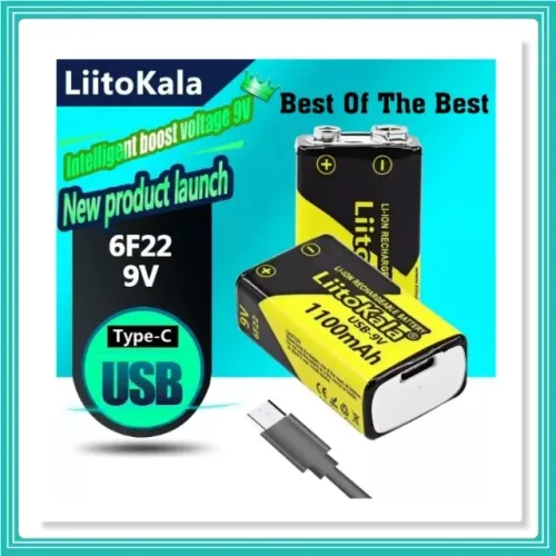 LiitoKala USB-9V 1100mAh Bateria Recarregável De íons De Lítio Tipo C USB 6F22 9V