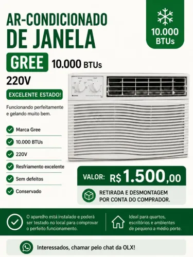 Ar-Condicionado de Janela Gree 10.000 BTUs - 220V - Excelente Estado