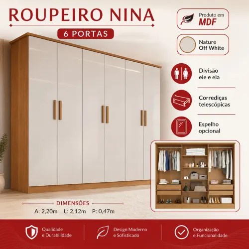 Guarda roupa Nina 6 portas - Off white