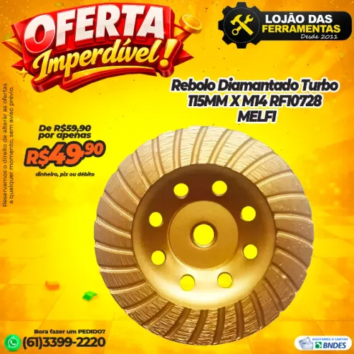 Rebolo Diamantado Turbo 115MM X M14 RF10728 MELFI