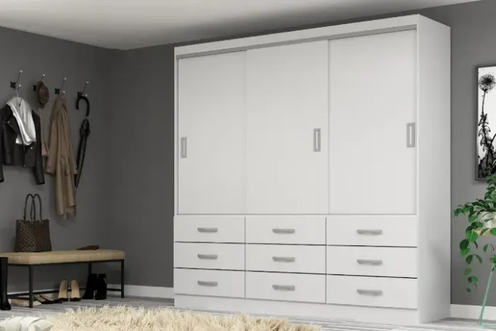 Guarda Roupa 3Pts de Correr Isabelle Evidência Branco - Entrega Rápida! 