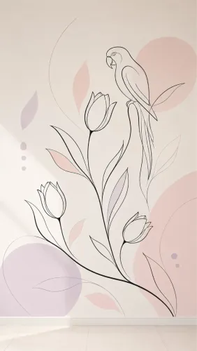 Pintura em parede arte orgânica floral 