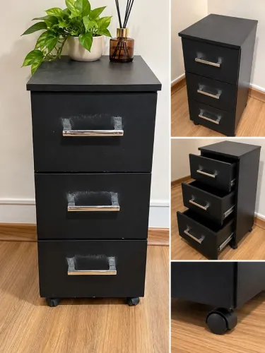 GAVETEIRO PRETO COM 3 GAVETAS E RODINHAS/ ORGANIZADOR