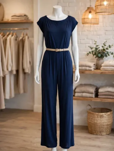 MACACÃO LONGO PANTALONA AZUL MARINHO - SUPER ELEGANTE 