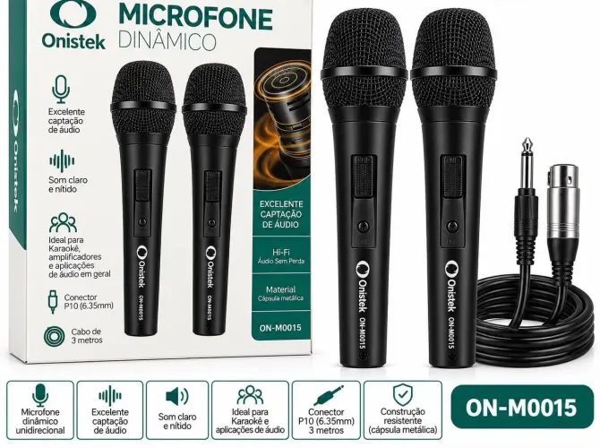 Kit microfone dinâmico com fio