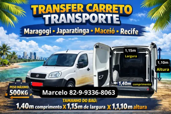 Transfer Carreto Transporte Maragogi Japaratinga Maceió e Recife