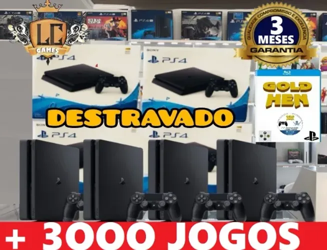 PS4 SLIM DESTRAVADO COM: 3OOO JOGOS + O6 MESES GARANTIA + BRINDES ( LOJA FISICA )