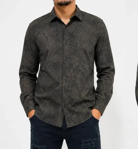 Camisa Masculina Manga Longa Estampada Grafite