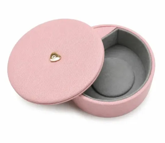 Caixinha Porta-Joias Redonda Rosa com Interior Aveludado