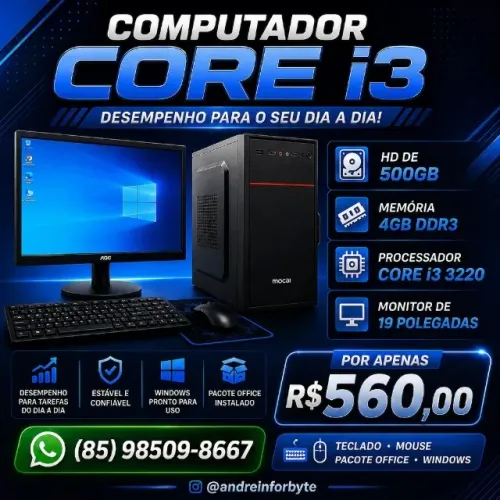 Computador Core i3 4Gb de Ram 500Gb de Hd