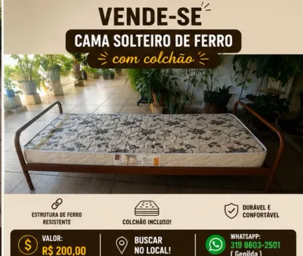 Cama solteiro de ferro com colchão 