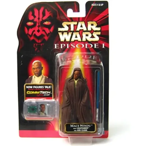 Mace Windu - Episódio I - Hasbro - 1998  - Star Wars - com sabre azul e capa