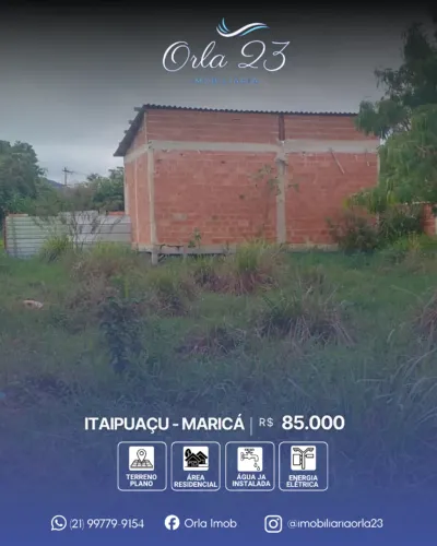 ITAIPUAÇU, ORLA 23 IMOBILIÁRIA VENDE! EXCELENTE TERRENO PLANO EM MARICÁ.