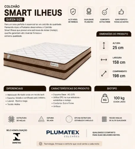 COLCHÃO SMART ILHEUS MR 158 x 198 x 25 QUEEN SIZE