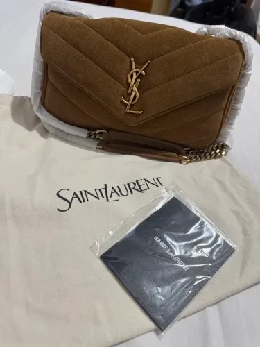 Bolsa de couro marrom camurça legítimo modelo hobo versão italiana Yves Saint Laurent