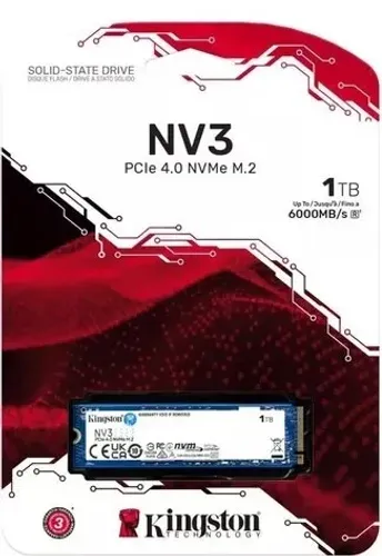SSD M.2 NVMe 1TB PCIe 4.0 Kingston NV3 Leitura 6000 MB/s e Gravação 4000 MB/s