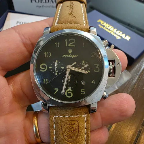 Relógio cronógrafo masculino Poedagar Original analógico pulseira couro legítimo Fullset