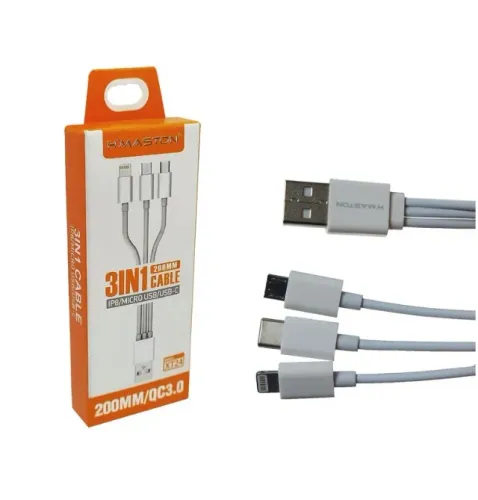 Cabo Usb 3 em 1 para V8 Tipo C e iOS