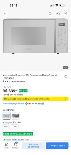 ? Micro-ondas Brastemp 32L Branco com Menu Gourmet (BMS46AB) - R$ 450