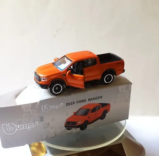 Miniatura Ford Ranger 2019 Burago 1/64 - Laranja (Abre Portas)