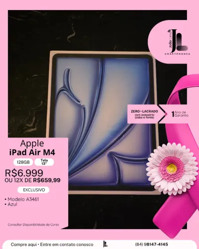 IPAD AIR M4, 128GB, TELA 13?, LACRADO, EXCLUSIVO!